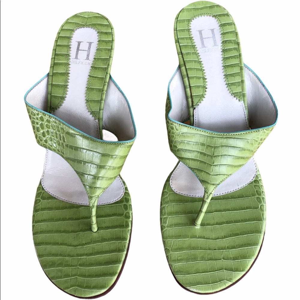 HILFIGER Green Textured kitten heels
